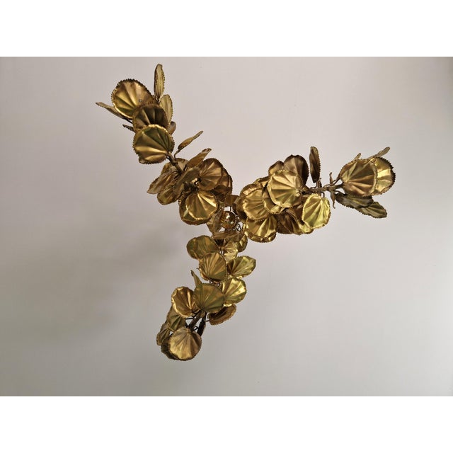 Metal Large Brutalist Brass Chandelier with Floral Decoration, 1970s For Sale - Image 7 of 18