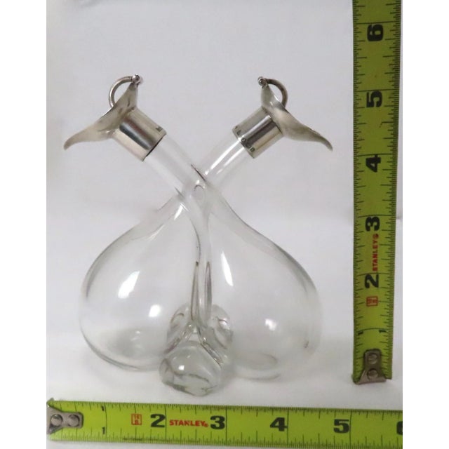Circa 1907 Early English Arts & Crafts Hand Blown Crystal With Sterling Silver Vinegar & Oil Bottles For Sale - Image 12 of 13