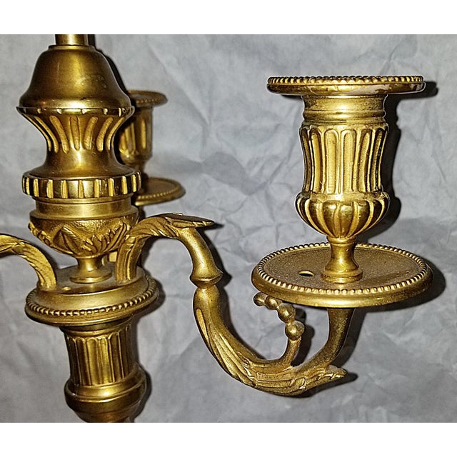Gold Late 19th Century French 23k Gilded Louis XVI Style Candleabra Lamps - A Pair For Sale - Image 8 of 8