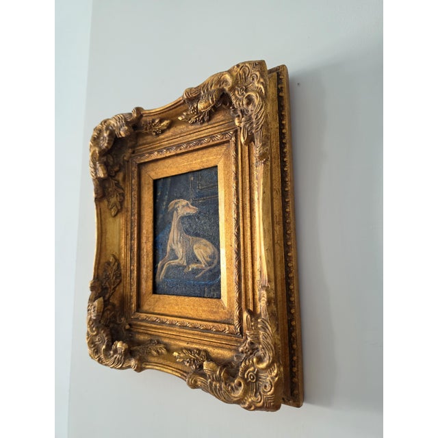 Late 20th Century Original Greyhound Oil Painting, Hand Painted Whippet Portrait, Vintage Gilded Frame, Dog Lover Wall Art, One of a Kind Artwork For Sale - Image 14 of 14