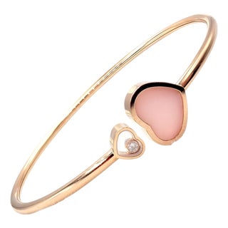 Late 20th Century Chopard Rose Gold Happy Hearts Diamond Pink Opal Bracelet For Sale
