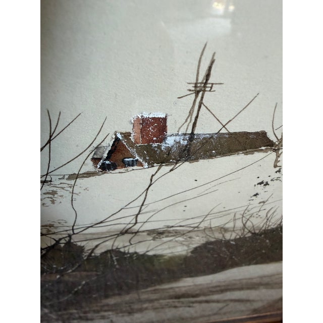 Mid-Century Modern 1970s Dennis Frings Mixed-Media Winter Landscape Lithograph- Original Loma Studio Label For Sale - Image 3 of 8