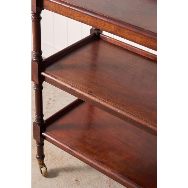 Wood Late 19th Century Victorian English Mahogany 3-Tier Trolley on Casters For Sale - Image 7 of 10