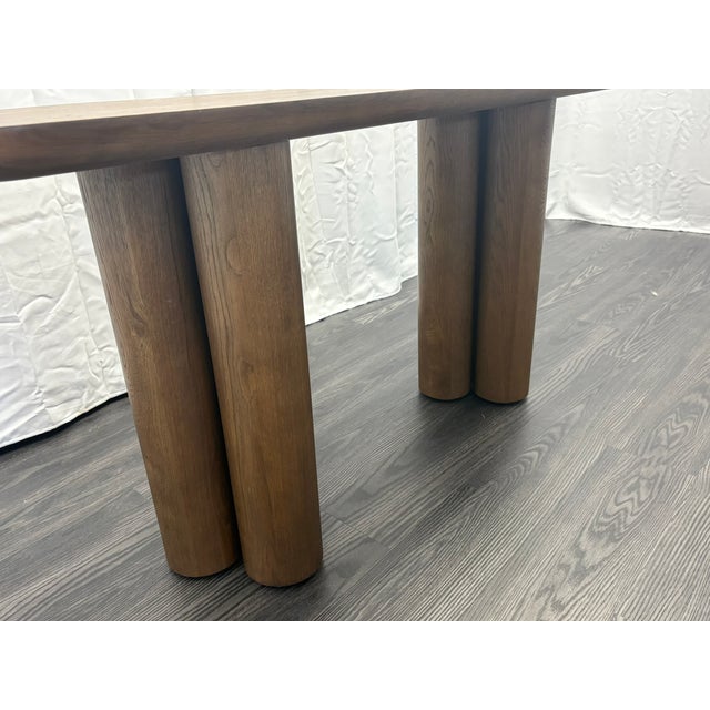 RH Oslo Cylinder Console Table — 60"W Aged Brown Oak | Wire-Brushed White Oak | Sculptural Cylinder Base Open Box |...