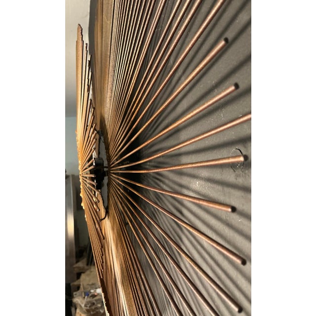 Vintage Brutalist Sunburst Wall Clock Brass and Copper Mid Century Modern, C. 60s 70s For Sale In Greenville, SC - Image 6 of 12