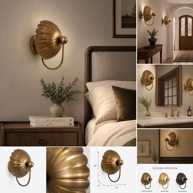 Vintage Brass Wall Sconce Light, Handmade Antique Brass Flower Wall Lamp, Mid Century Shell Sconce, Bedroom Bedside Hallway Lighting Fixture For Sale - Image 9 of 10