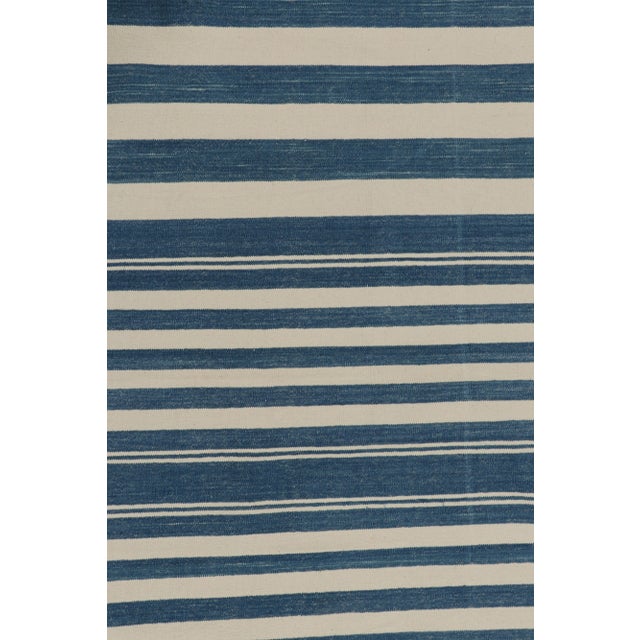 Contemporary Rug & Kilim’s Contemporary Dhurrie Rug in Blue and White Stripes For Sale - Image 3 of 7