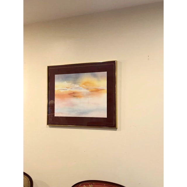 Mid 20th Century Vintage Pencil Signed and Numbered Watercolor Painting Print of Dreamy Pastel Mountain and Sky Scene, by Lambrecht, Framed For Sale - Image 10 of 10