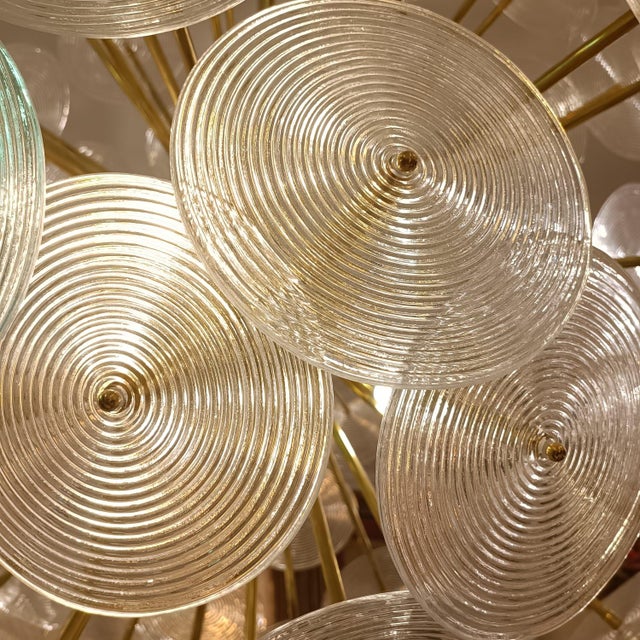 Mid-Century Modern Sputnik Hanging Lamp with White Murano Glass Discs, 1950s For Sale - Image 3 of 5