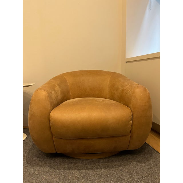 Cb2 Laszlo Leather Swivel Chair For Sale - Image 12 of 12