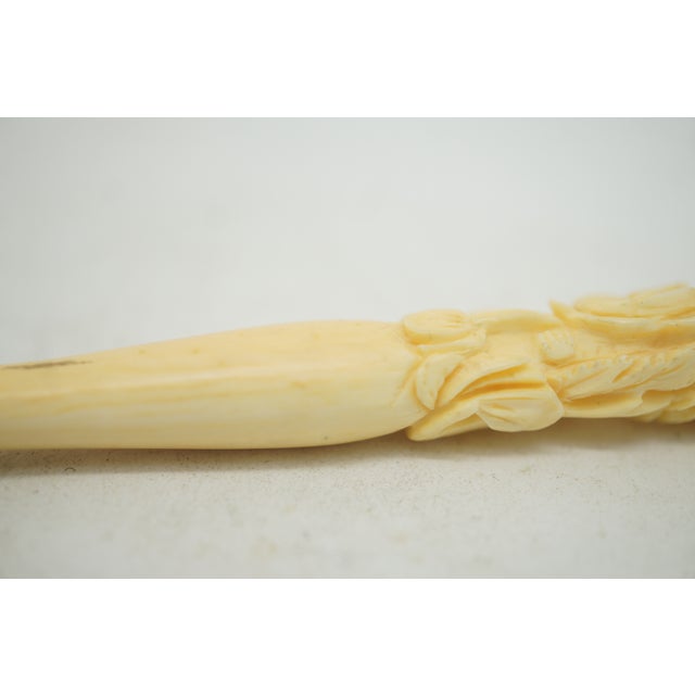 Vintage Hand Carved Bone Cigarette Holder Stick High Relief Foliate Flowers 4" For Sale - Image 11 of 11