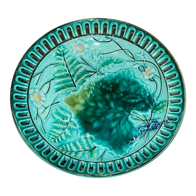 1960s Majolica Style Serving Dish For Sale