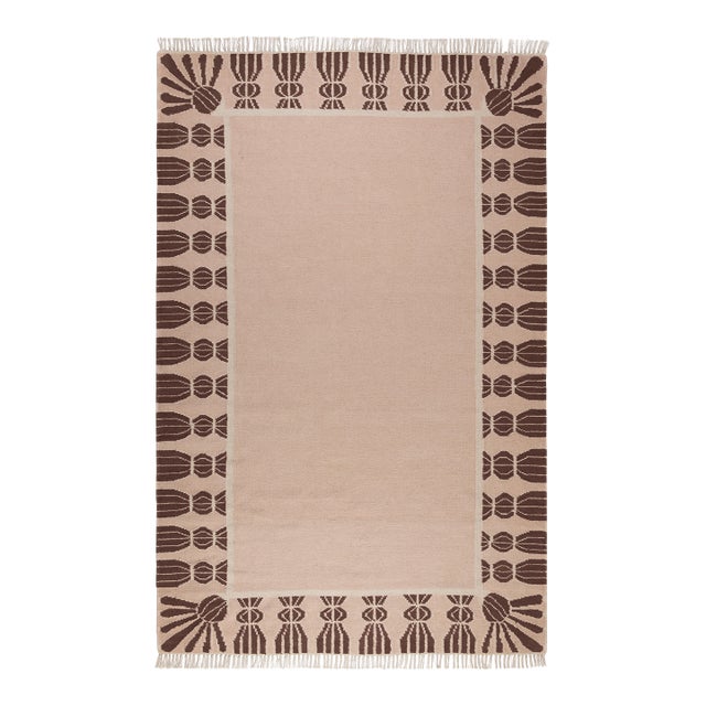 Part & Parcel Goods Wool Tassel Rug, 8' x 10', Bisque, Chocolate and Eggshell For Sale