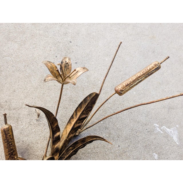 Mid 20th Century Vintage Hollywood Regency Brass Italian Toleware Candelabra Wall Sconce For Sale - Image 5 of 9