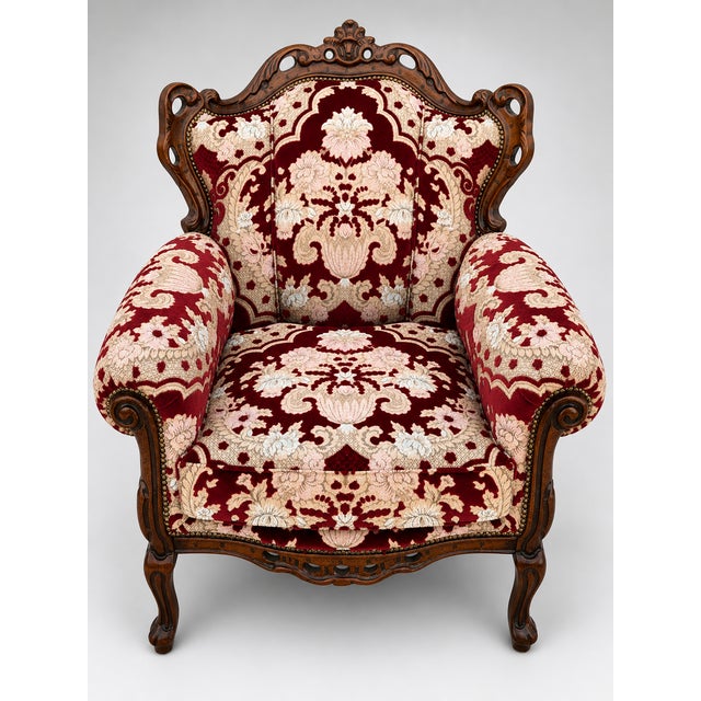 Red Louis XV Style Sofa and Armchairs, Set of 3 For Sale - Image 8 of 9