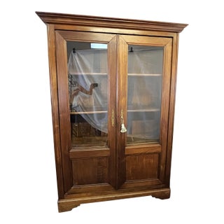 19th Century French Wood Storage Cabinet With Glass Doors and Lock For Sale