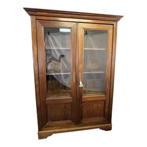 19th Century French Wood Storage Cabinet With Glass Doors and Lock