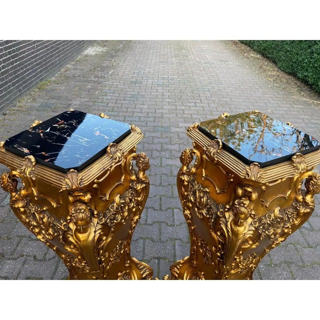 Pair of Late 20th Century Italian Baroque Rococo Style Gold Pedestals ...