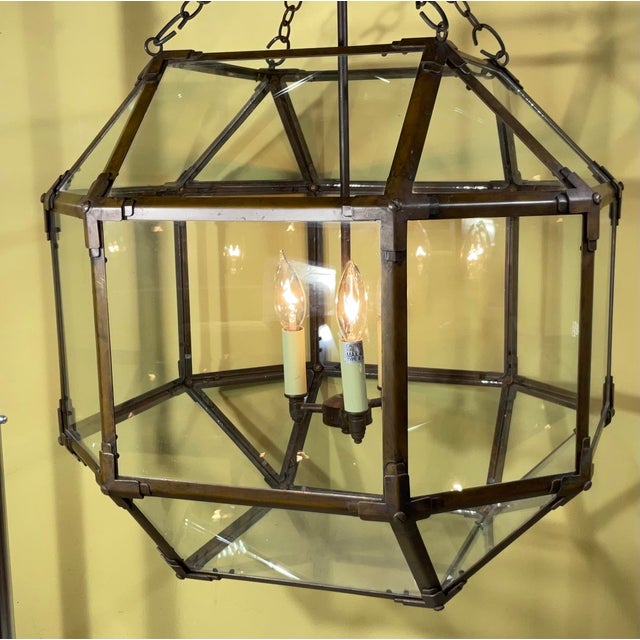 Large Antique Copper & Glass Octagonal Ceiling Lantern/Chandelier/Pendant For Sale - Image 12 of 12