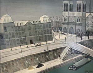 Armand Marie Guérin, Parvis de Notre Dame et les Quais, Oil on Wood