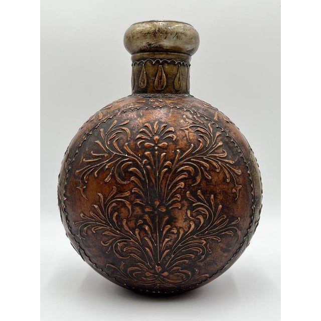 Antique Tibetan Copper Tin Vessel with Floral Pattern, 1920s For Sale - Image 3 of 11