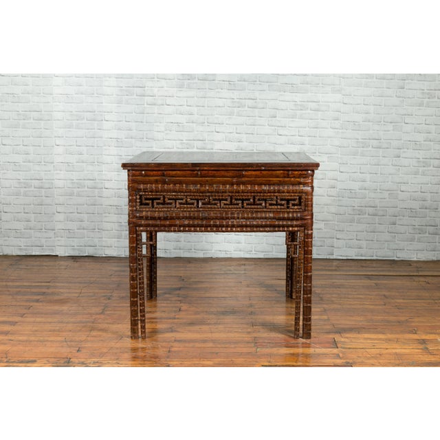 Chinese Qing Dynasty Period 19th Century Bamboo Hall Table with Fretwork Motifs For Sale In New York - Image 6 of 13