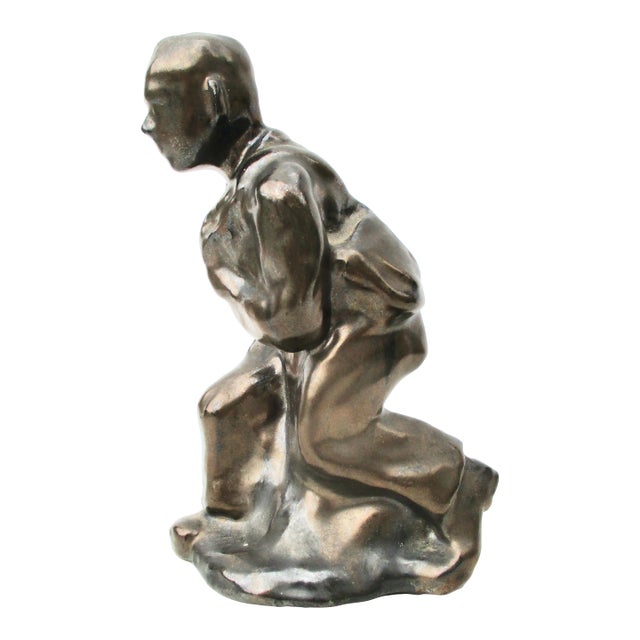 Circa 1950s Terra Cotta Glazed Sculpture of a School Boy For Sale