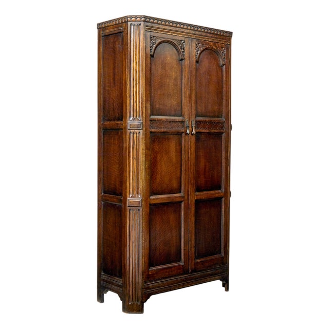 Gothic Revival Oak Wardrobe, 1970s For Sale