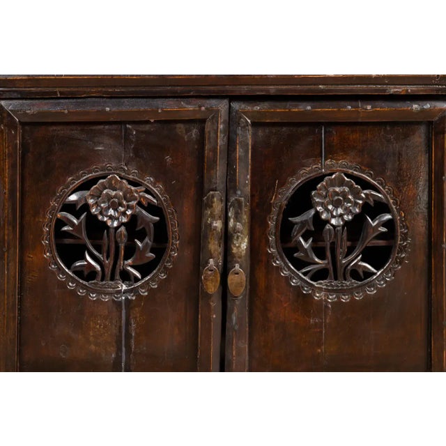 Chinese Ming Dynasty Style Butterfly Cabinet with Carved Spandrels and Doors For Sale - Image 11 of 13