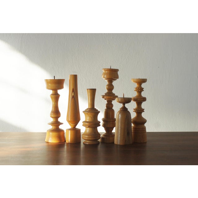 Scandinavian Wooden Candleholders, Set of 6 For Sale - Image 3 of 3