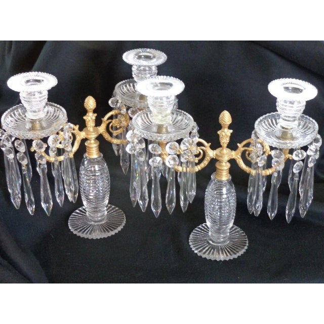 c1810 Pair Georgian Antique Cut Glass with Ormolu Candelabra/ Candle Holders. Glass expertly cut. Small hairline on one...