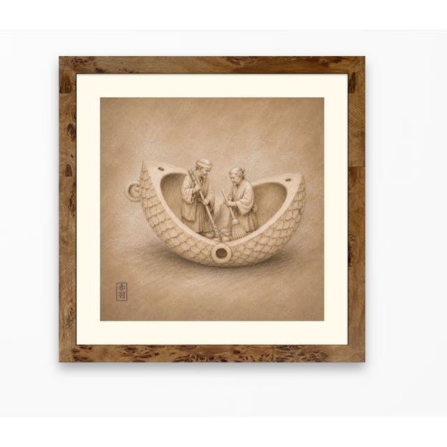 Japanese Edo Netsuke Archive Tadelakt Texture 8 by 8 Square Gallery Board Prints Set of 6 For Sale - Image 14 of 17