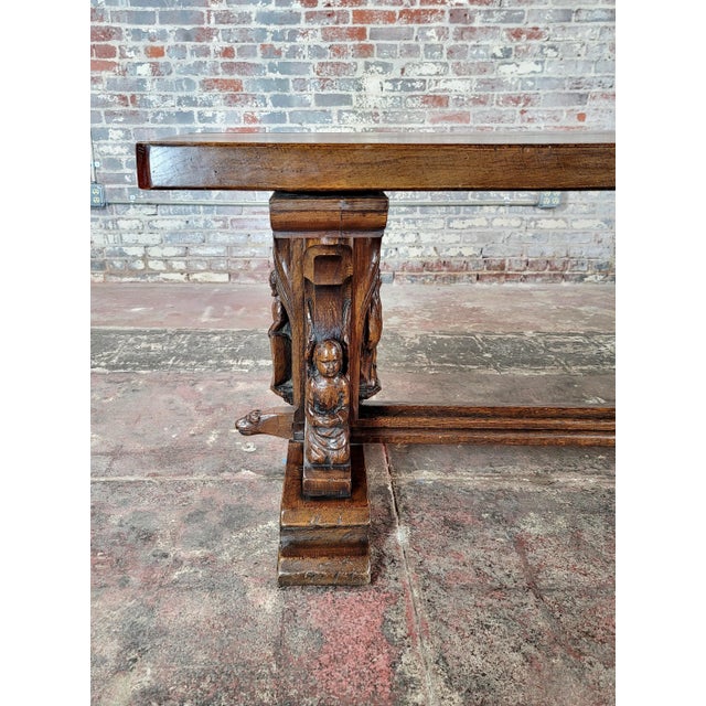 17th Century Gothic Carved Oak Figural 94" Refectory Dining Table For Sale In Los Angeles - Image 6 of 12