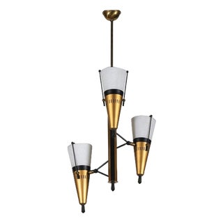 Vintage Three-Light Suspended Lamp in Metal and Glass, Italy, 1950s For Sale