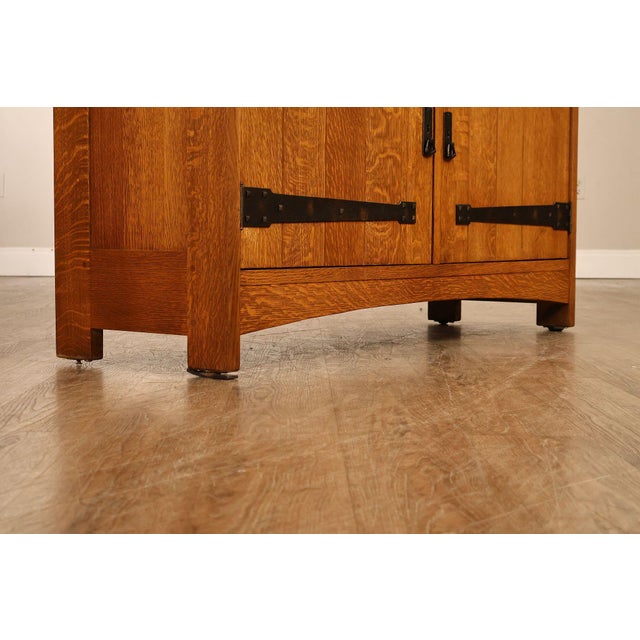 Stickley Mission Collection Oak China Cabinet With Strap Hardware For Sale - Image 16 of 18