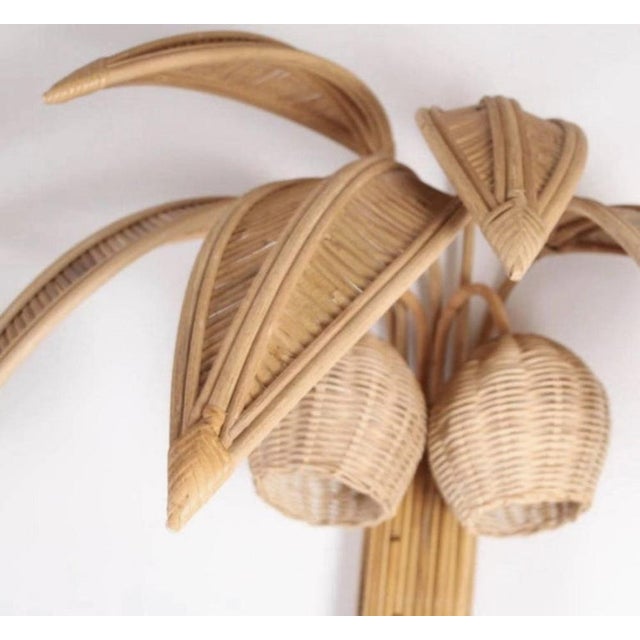 1980s Large Rattan Palm Tree Sconces, 1980s, Set of 2 For Sale - Image 5 of 7