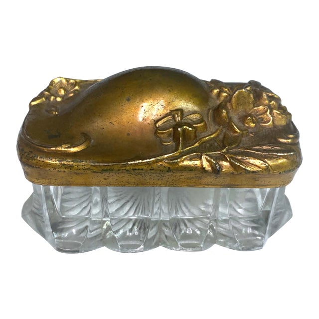 Vintage Art Nuevo Glass and Metal Vanity Box For Sale