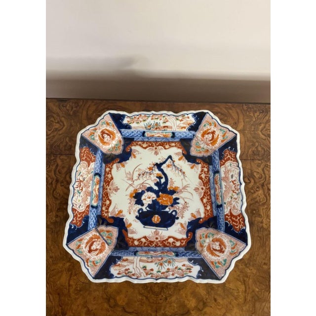 Large Antique Japanese Imari Square Plate, 1900 For Sale - Image 3 of 6