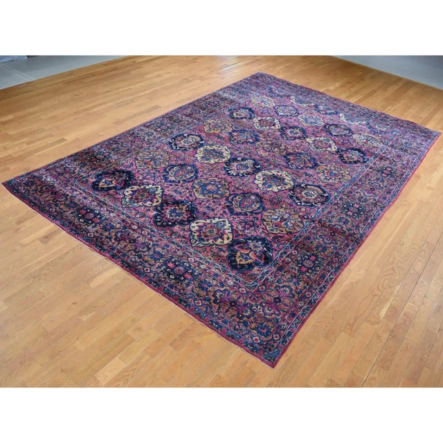 1910s 1910 Magenta Color Antique Persian Taftanjian Sarouk 300 KPSI Hand Knotted Wool Rug For Sale - Image 5 of 11