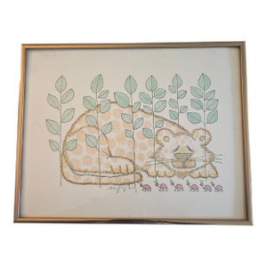 Whimsical Tiger Original Artist Signed Woodcut Print 14”x11”