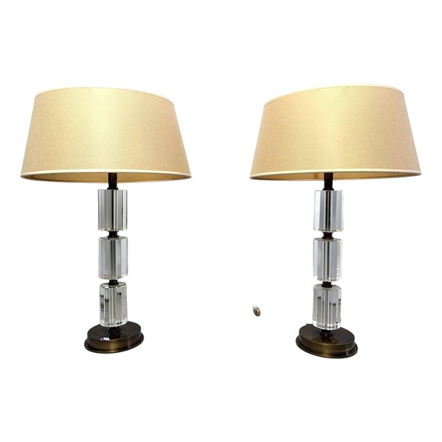 Brass and Acrylic Table Lamps, 1980s, Set of 2 For Sale
