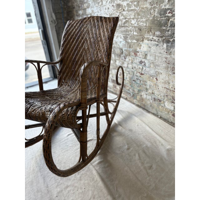 Mid-Century Modern Vintage Wicker and Rattan Rocking Chair For Sale - Image 3 of 8