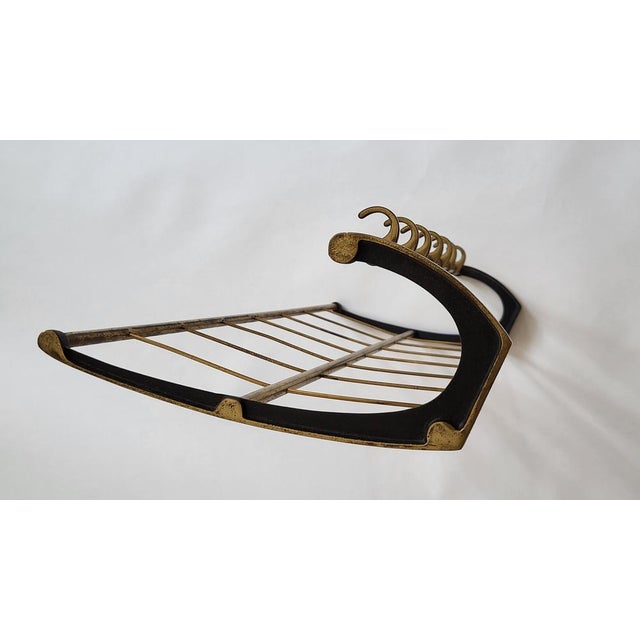 Black Mid-Century Modern Wall-Mounted Brass Coat Rack, Austria, 1950s For Sale - Image 8 of 13