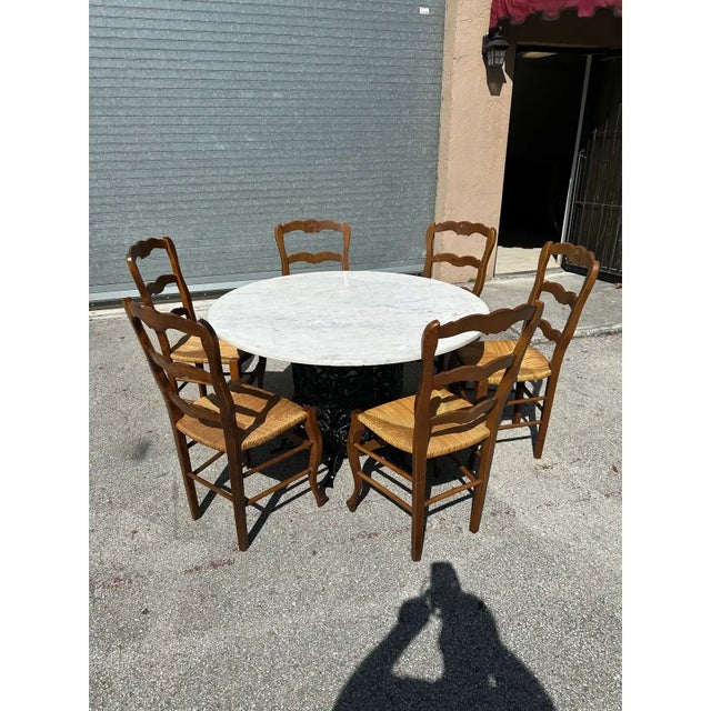 19th Century Cast Iron Base Round Carrara Marble Top Dining Table For Sale - Image 14 of 17