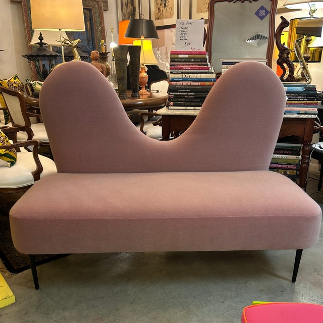 Italian Mauve Mohair Settee/ Sofa/ Loveseat/ Bench in the Style of Italian Designer Cesare Lacca For Sale - Image 9 of 11