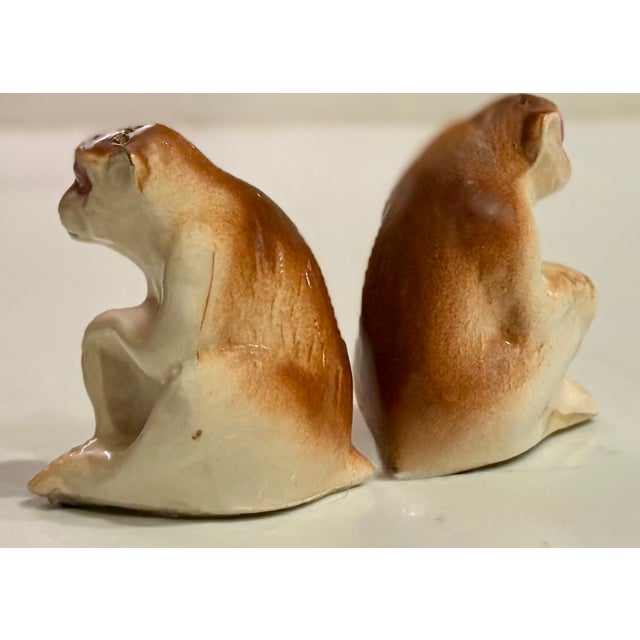 Mid 20th Century Japanese Trompe-L’Oeil Japanese Porcelain Monkey Salt and Pepper Shakers - a Pair For Sale - Image 4 of 12