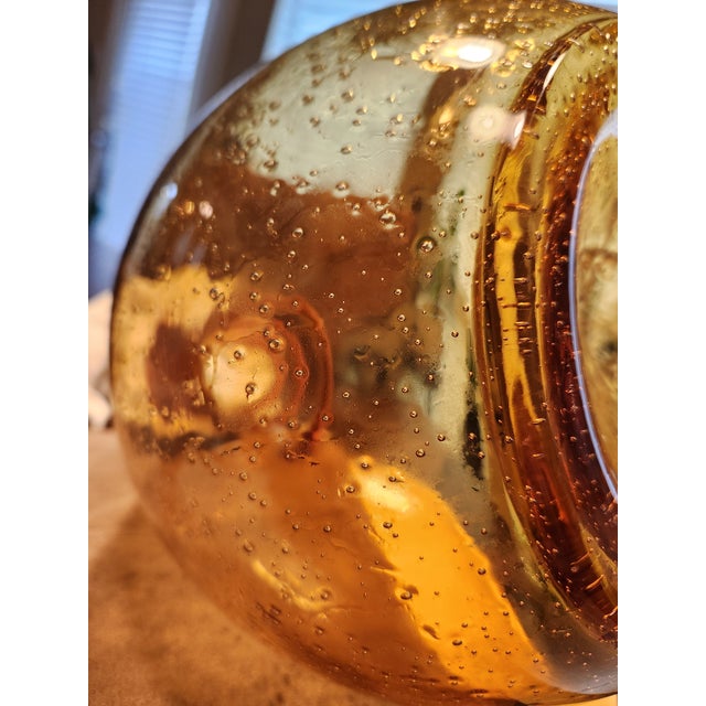 15" Murano Amber Bullicante Vase – Hand-Blown Art Glass W/ Applied Snake Coil, For Sale - Image 9 of 9