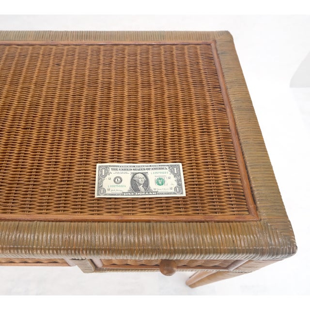 Ficks Reed Vintage Mid Century c1970s Wicker Low Profile 3 Drawer Desk Console Mint For Sale - Image 4 of 13