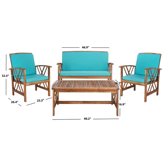 Transitional Fontana 4-Piece Outdoor Set, Natural/Aqua For Sale - Image 3 of 10