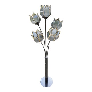 Vintage Art Deco Style Glass Lotus Flower Three Way Floor Lamp For Sale